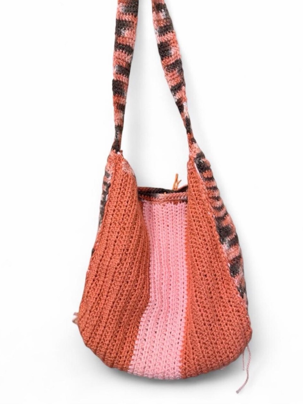 Handmade Pink and Rust Crochet Shoulder Bag